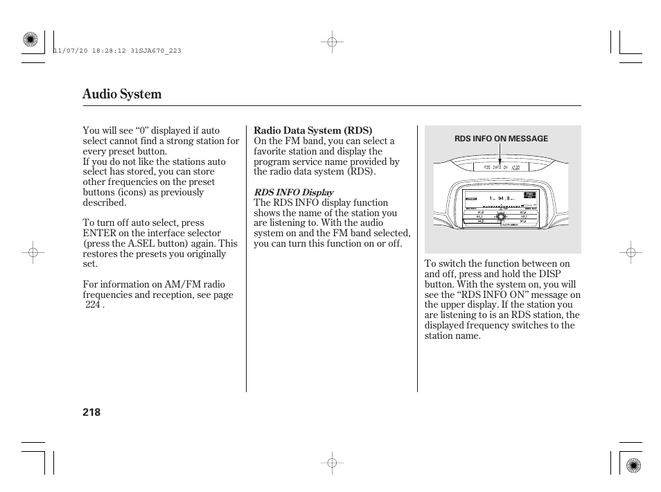 Audio system | Acura 2012 RL User Manual | Page 224 / 562