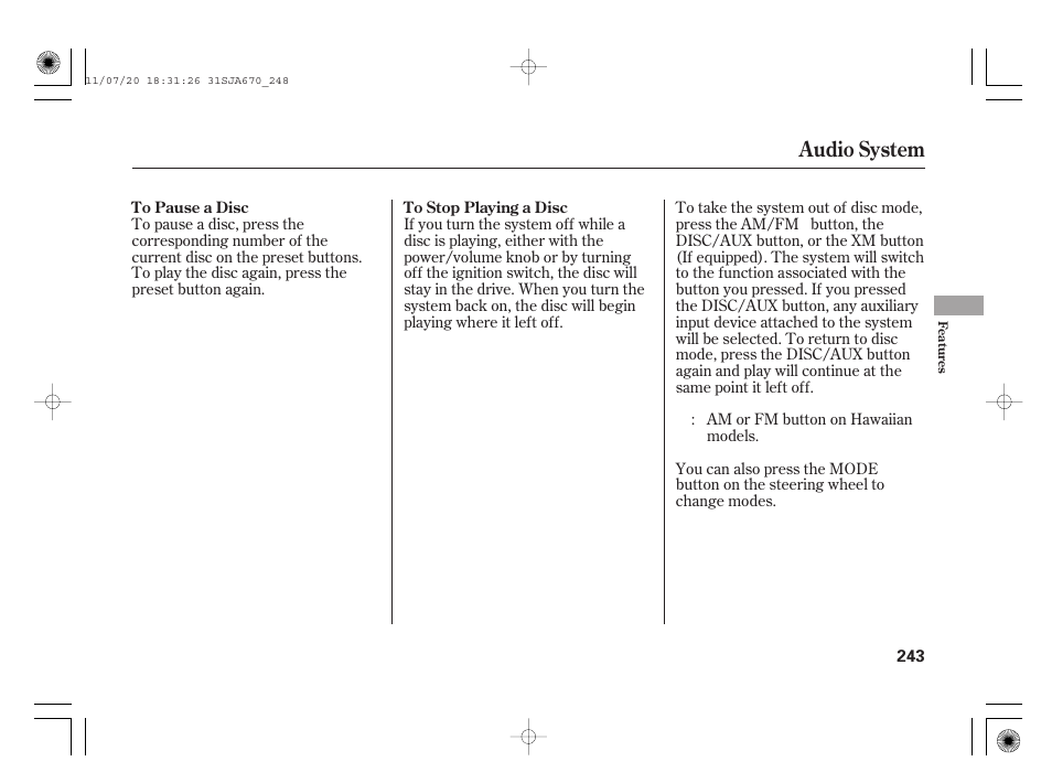 Audio system | Acura 2012 RL User Manual | Page 249 / 562