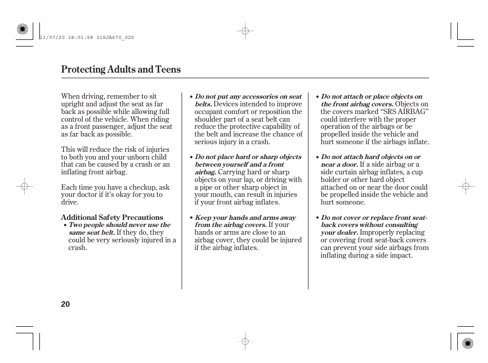 Protecting adults and teens | Acura 2012 RL User Manual | Page 26 / 562