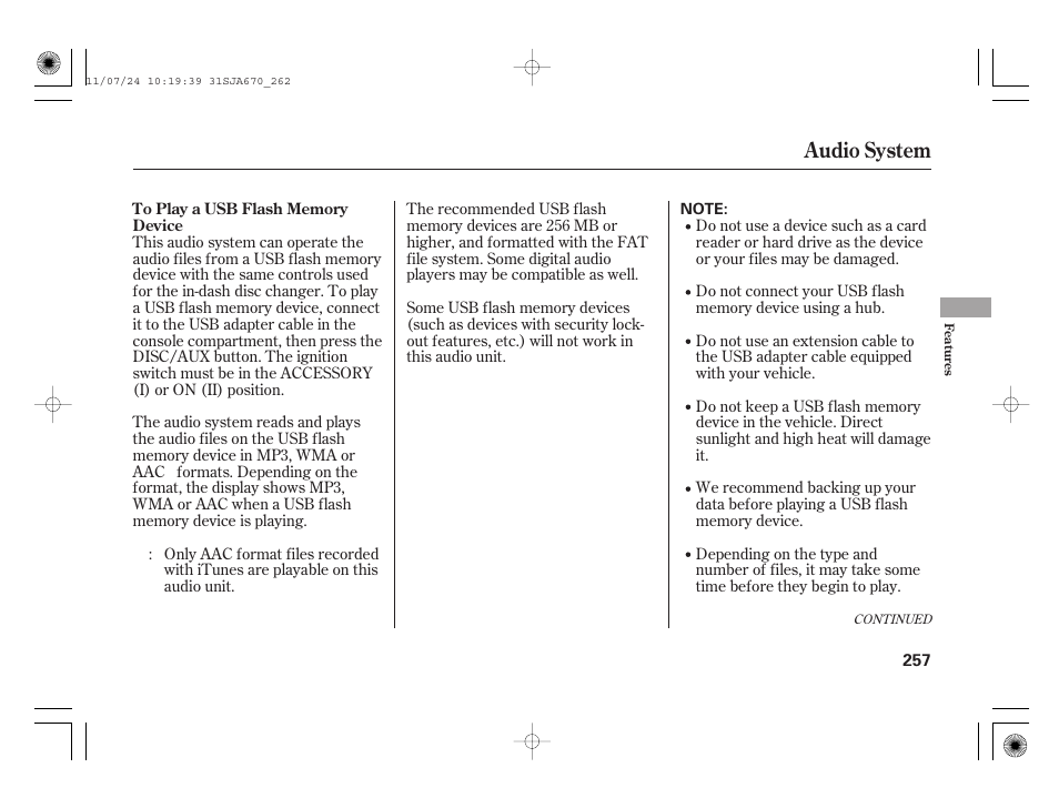 Audio system | Acura 2012 RL User Manual | Page 263 / 562