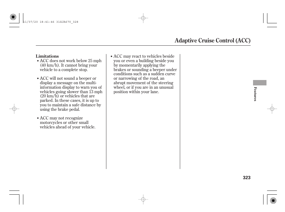 Adaptive cruise control (acc) | Acura 2012 RL User Manual | Page 329 / 562