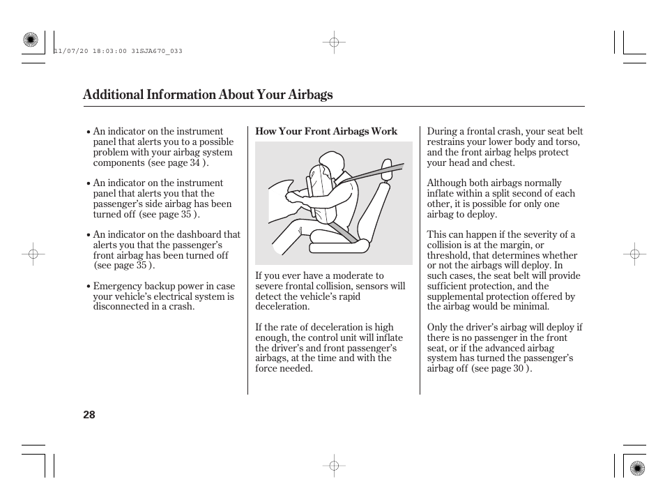 Additional information about your airbags | Acura 2012 RL User Manual | Page 34 / 562