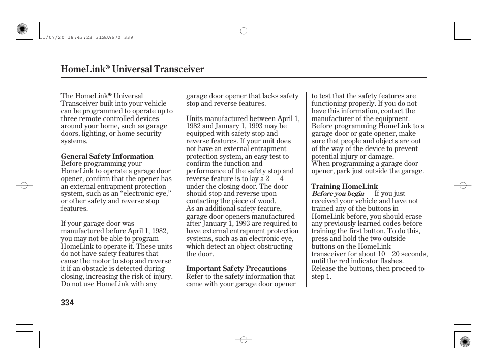 Homelink universal transceiver | Acura 2012 RL User Manual | Page 340 / 562