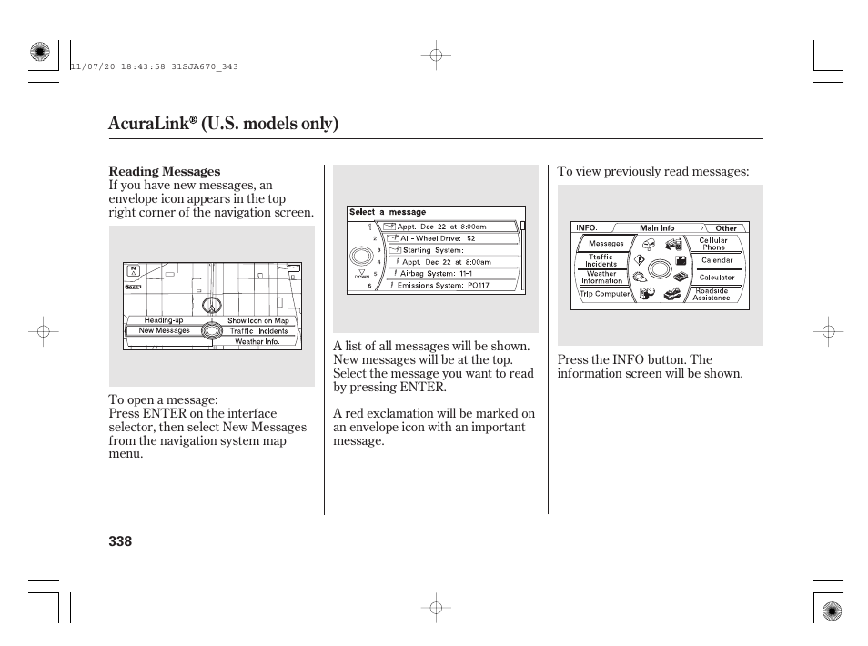 Acuralink (u.s. models only) | Acura 2012 RL User Manual | Page 344 / 562