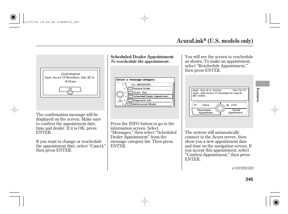 Acuralink (u.s. models only) | Acura 2012 RL User Manual | Page 351 / 562