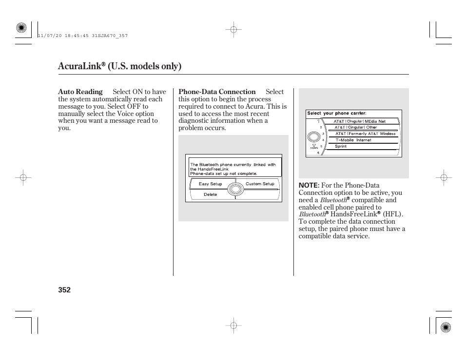 Acuralink (u.s. models only) | Acura 2012 RL User Manual | Page 358 / 562