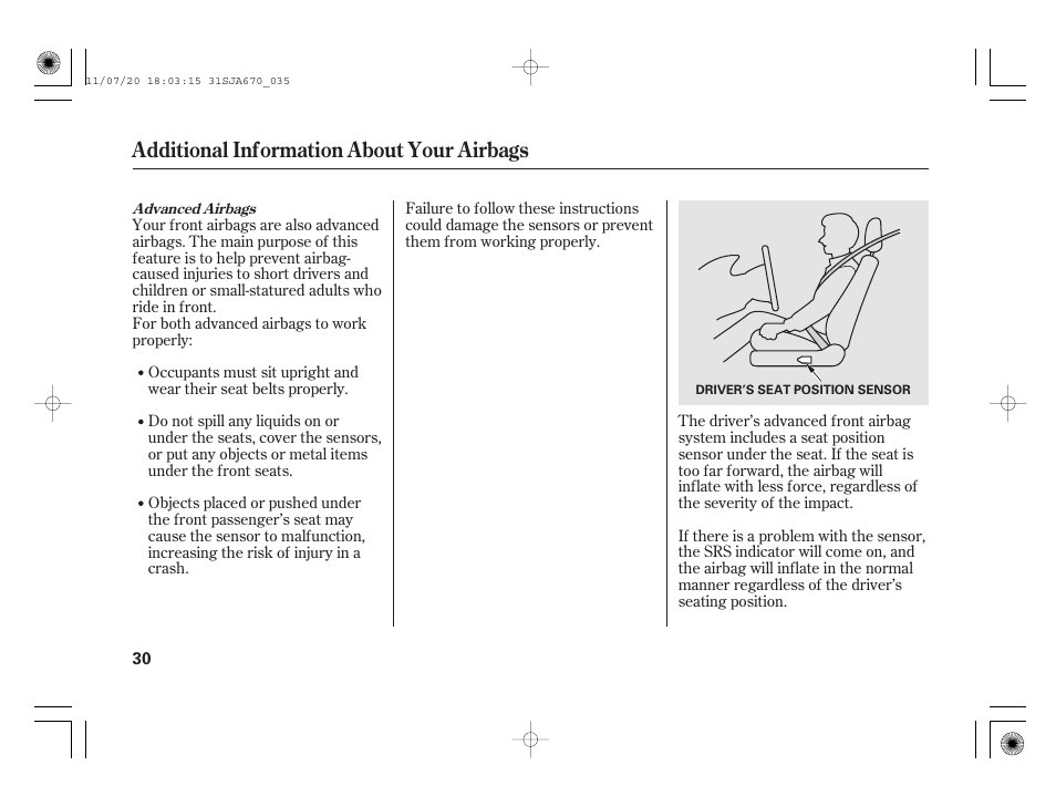 Additional information about your airbags | Acura 2012 RL User Manual | Page 36 / 562