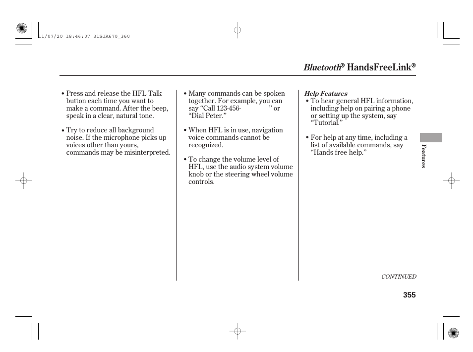 Handsfreelink, Bluetooth | Acura 2012 RL User Manual | Page 361 / 562