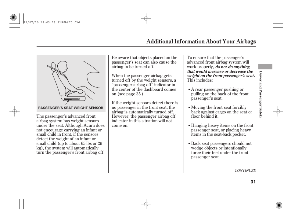 Additional information about your airbags | Acura 2012 RL User Manual | Page 37 / 562