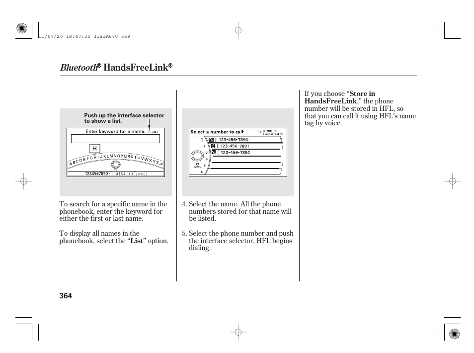 Handsfreelink, Bluetooth | Acura 2012 RL User Manual | Page 370 / 562