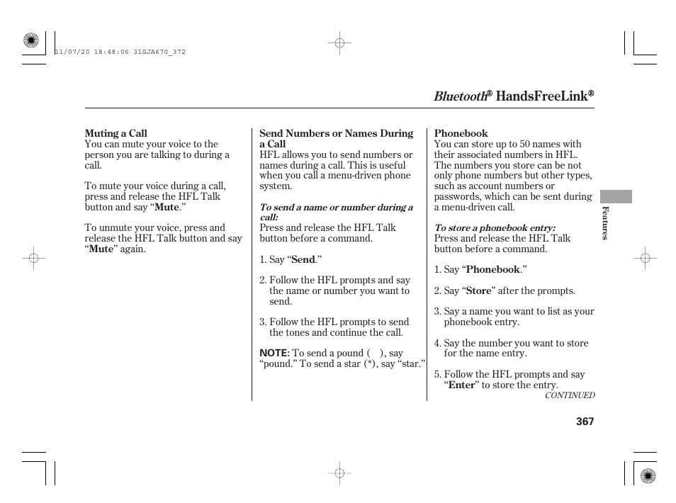 Handsfreelink, Bluetooth | Acura 2012 RL User Manual | Page 373 / 562