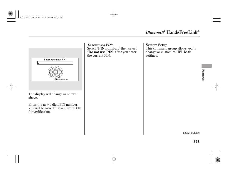 Handsfreelink, Bluetooth | Acura 2012 RL User Manual | Page 379 / 562