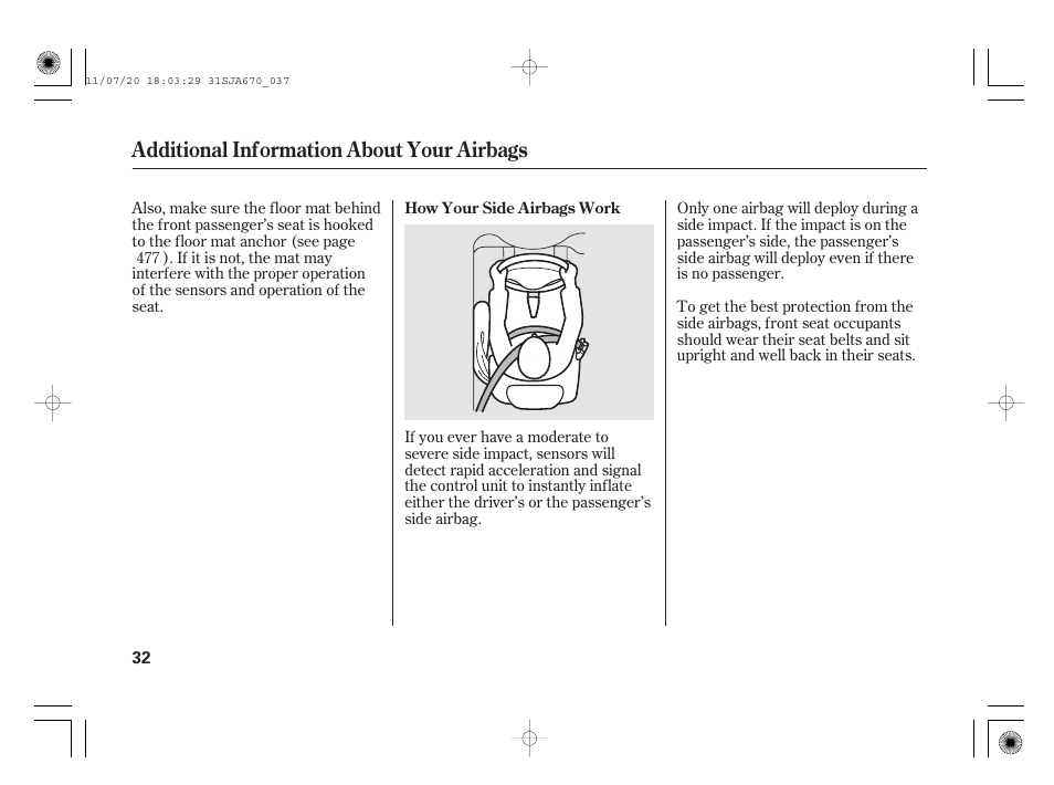 Additional information about your airbags | Acura 2012 RL User Manual | Page 38 / 562