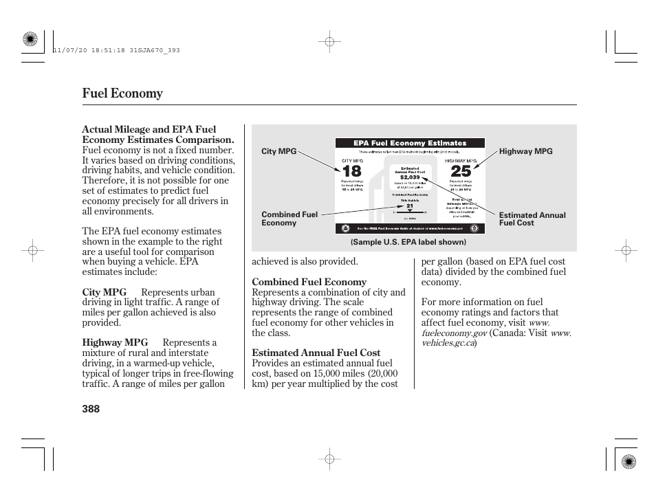 Fuel economy | Acura 2012 RL User Manual | Page 394 / 562