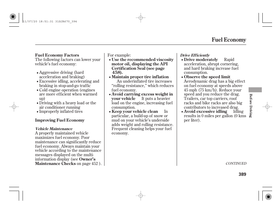 Fuel economy | Acura 2012 RL User Manual | Page 395 / 562