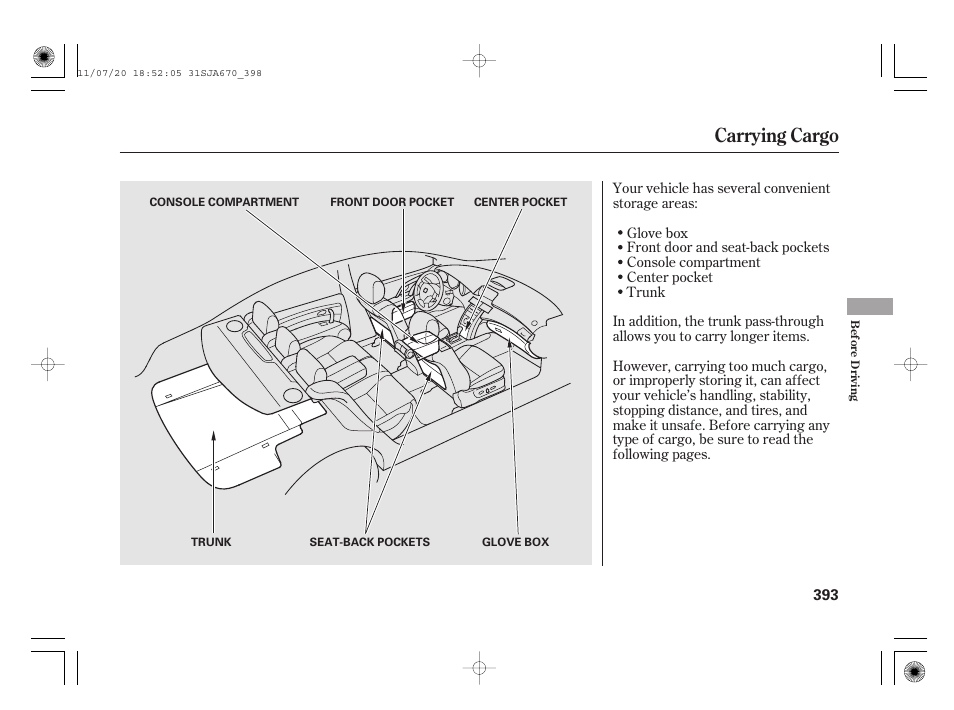 Carrying cargo | Acura 2012 RL User Manual | Page 399 / 562