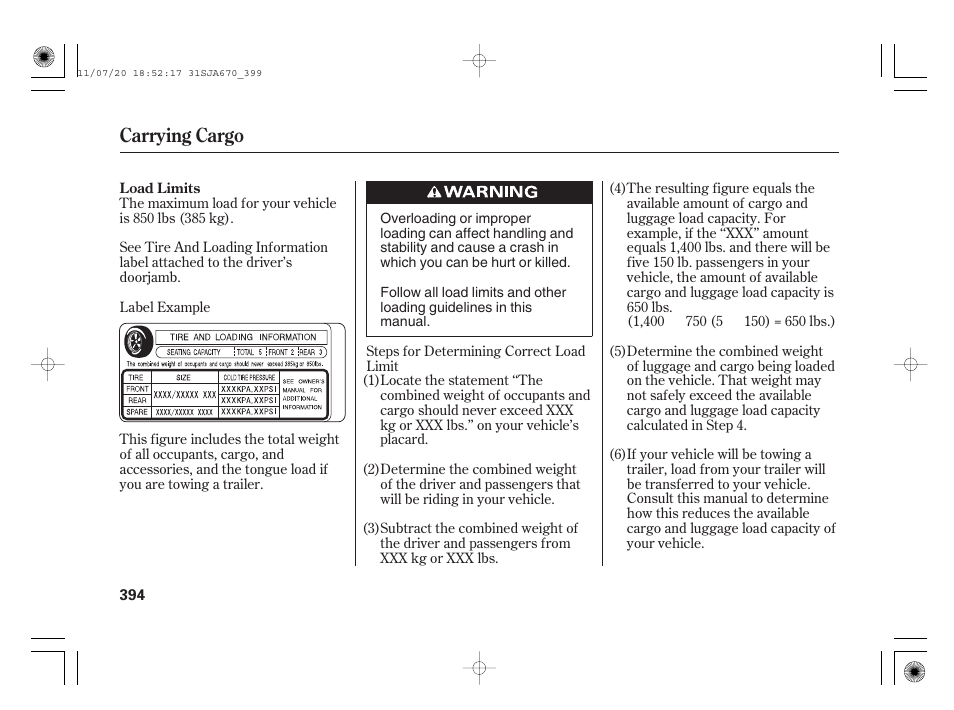 Carrying cargo | Acura 2012 RL User Manual | Page 400 / 562