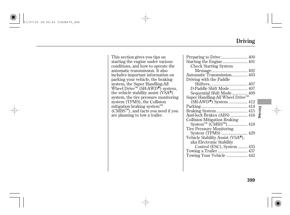 Driving | Acura 2012 RL User Manual | Page 405 / 562