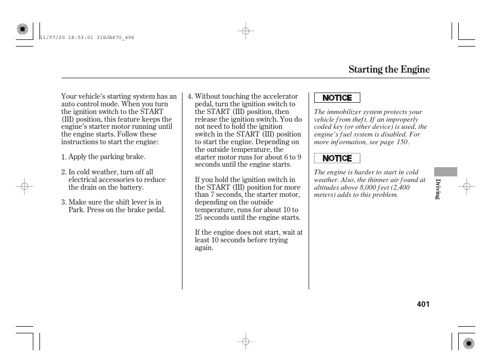 Starting the engine | Acura 2012 RL User Manual | Page 407 / 562