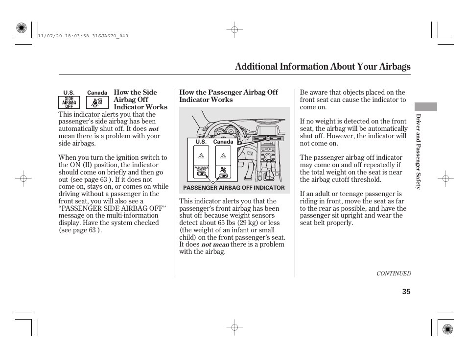 Additional information about your airbags | Acura 2012 RL User Manual | Page 41 / 562