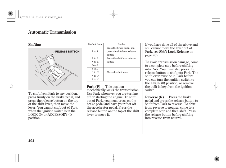 Automatic transmission | Acura 2012 RL User Manual | Page 410 / 562