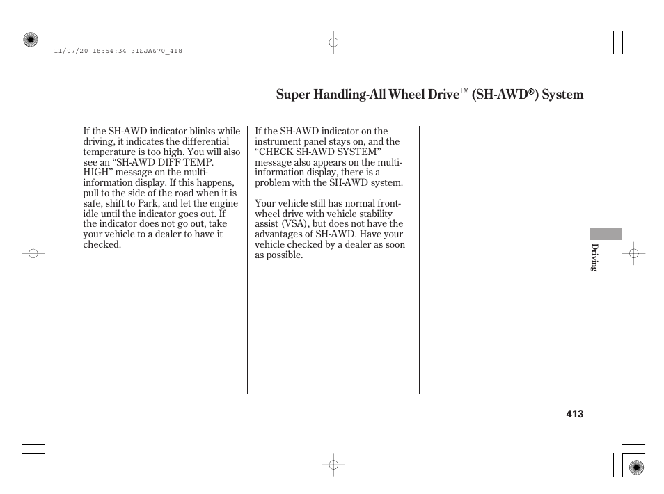 Super handling-all wheel drive (sh-awd ) system | Acura 2012 RL User Manual | Page 419 / 562