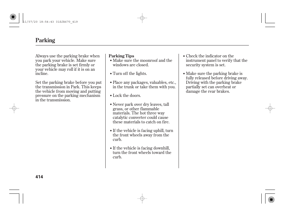 Parking | Acura 2012 RL User Manual | Page 420 / 562