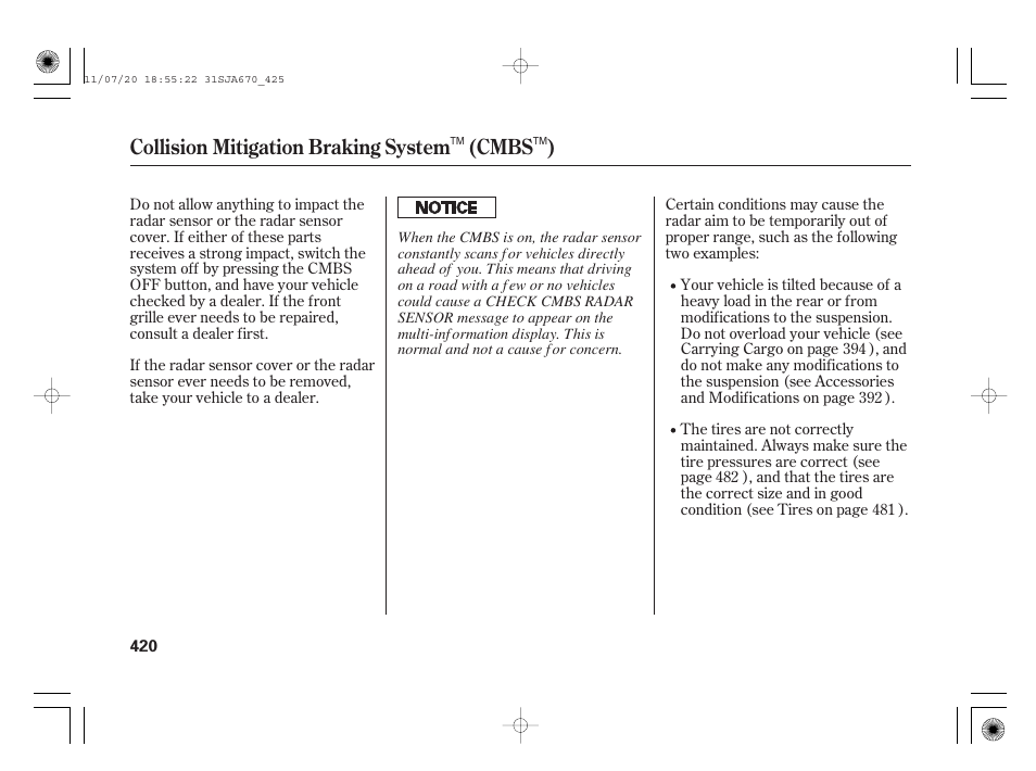 Collision mitigation braking system (cmbs ) | Acura 2012 RL User Manual | Page 426 / 562