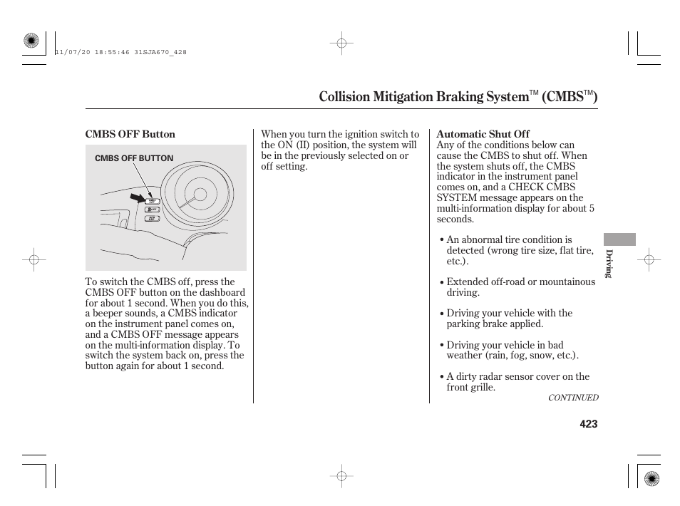 Collision mitigation braking system (cmbs ) | Acura 2012 RL User Manual | Page 429 / 562