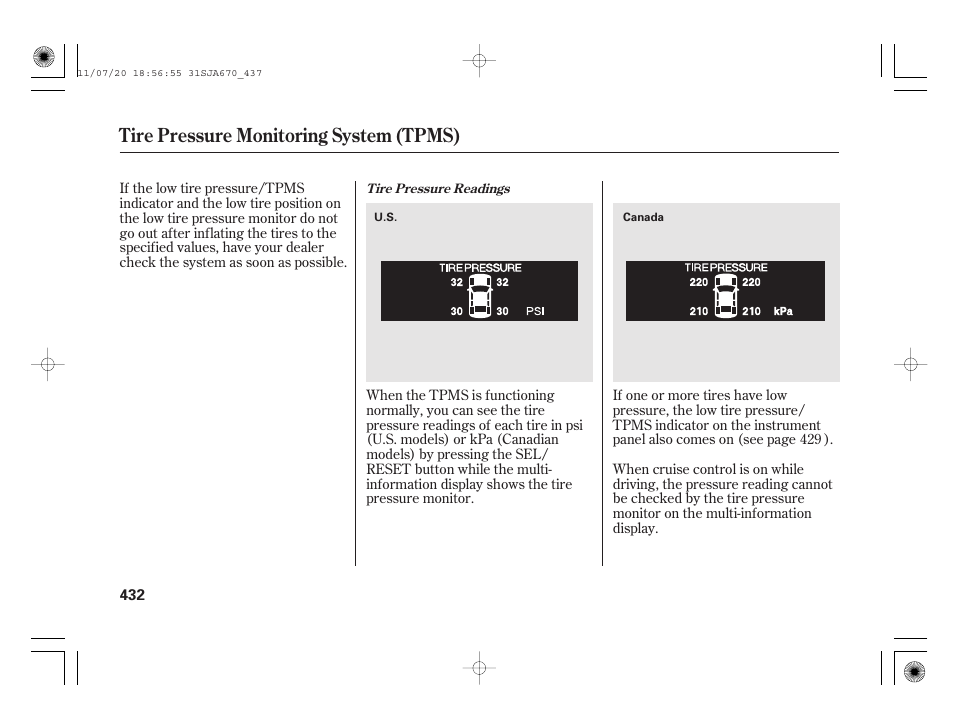 Tire pressure monitoring system (tpms) | Acura 2012 RL User Manual | Page 438 / 562