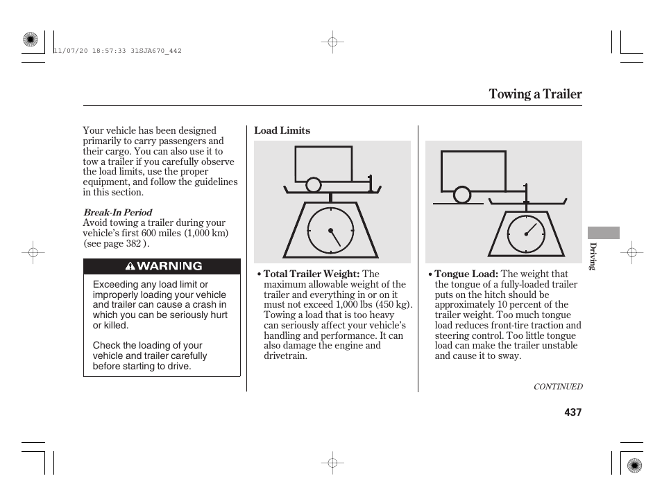 Towing a trailer | Acura 2012 RL User Manual | Page 443 / 562