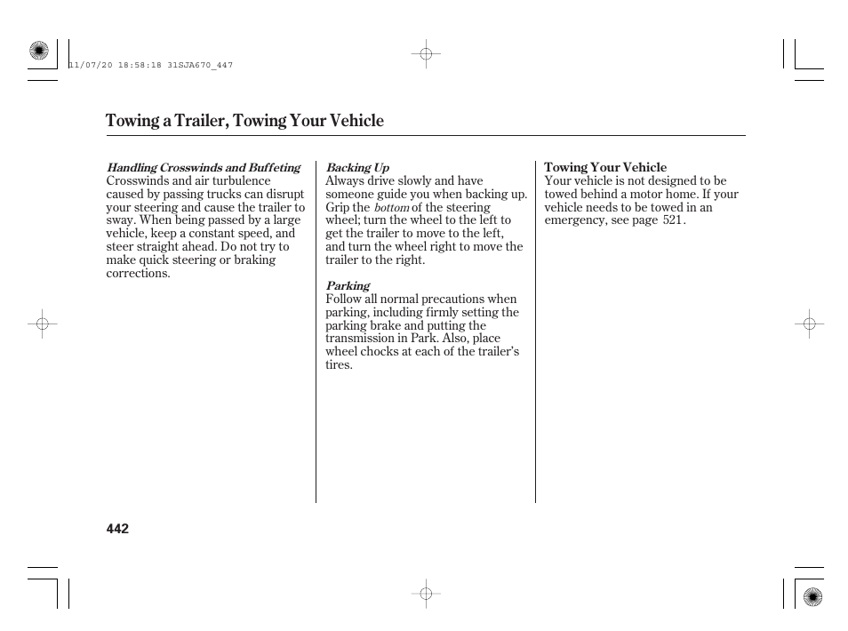 Towing a trailer, towing your vehicle | Acura 2012 RL User Manual | Page 448 / 562