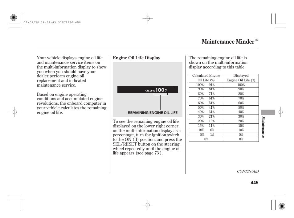 Maintenance minder | Acura 2012 RL User Manual | Page 451 / 562