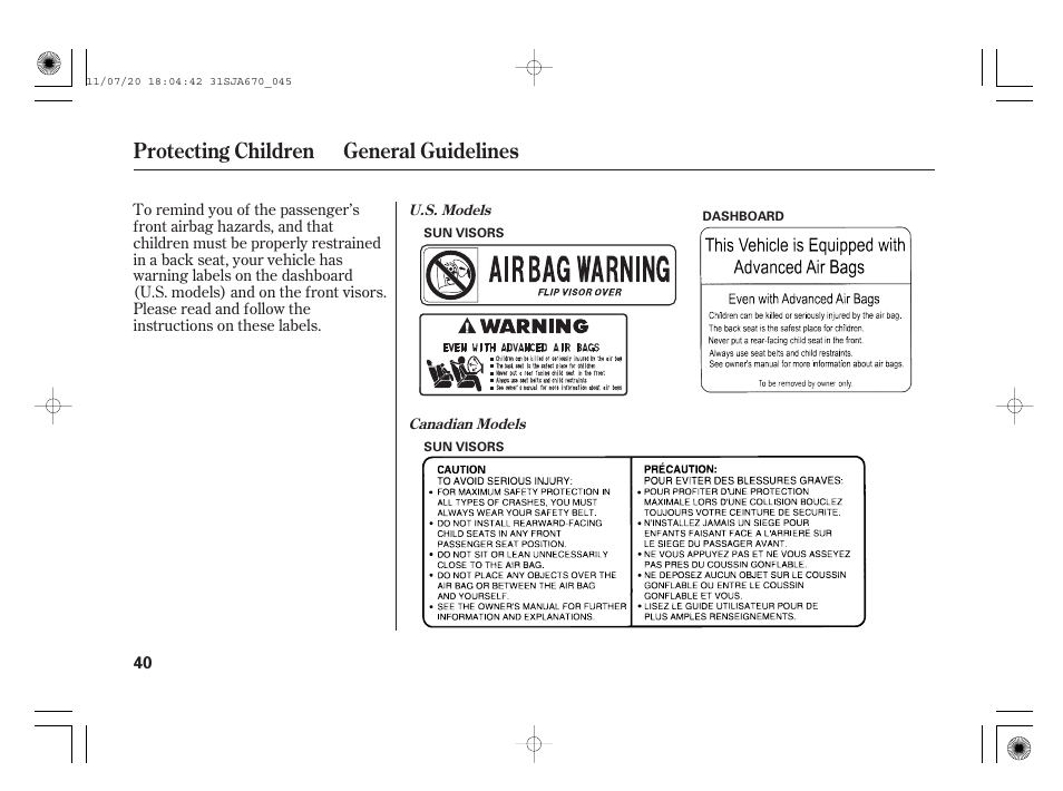 Protecting children general guidelines | Acura 2012 RL User Manual | Page 46 / 562