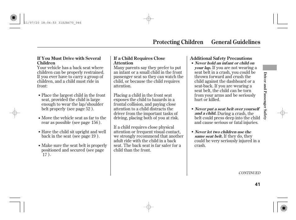 Protecting children general guidelines | Acura 2012 RL User Manual | Page 47 / 562
