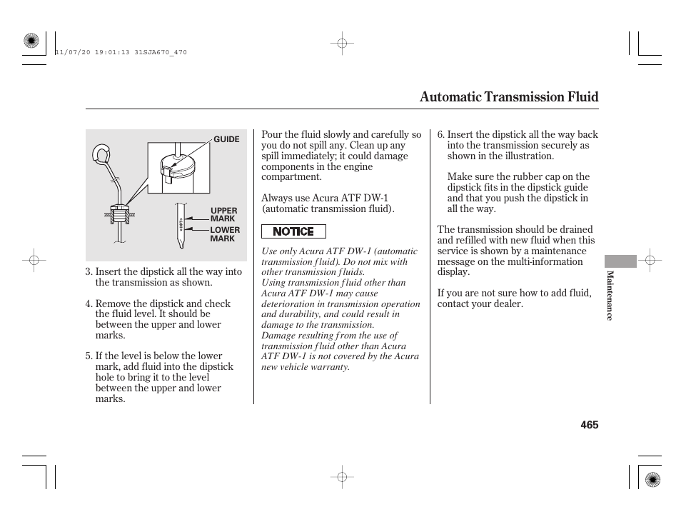 Automatic transmission fluid | Acura 2012 RL User Manual | Page 471 / 562