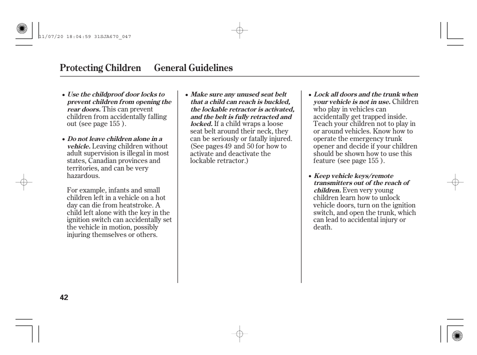 Protecting children general guidelines | Acura 2012 RL User Manual | Page 48 / 562