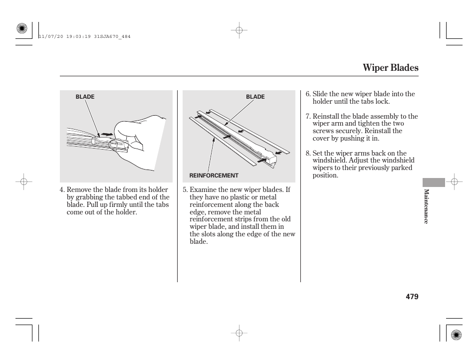 Wiper blades | Acura 2012 RL User Manual | Page 485 / 562