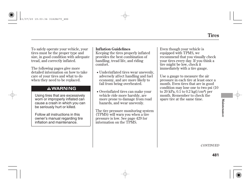 Tires | Acura 2012 RL User Manual | Page 487 / 562