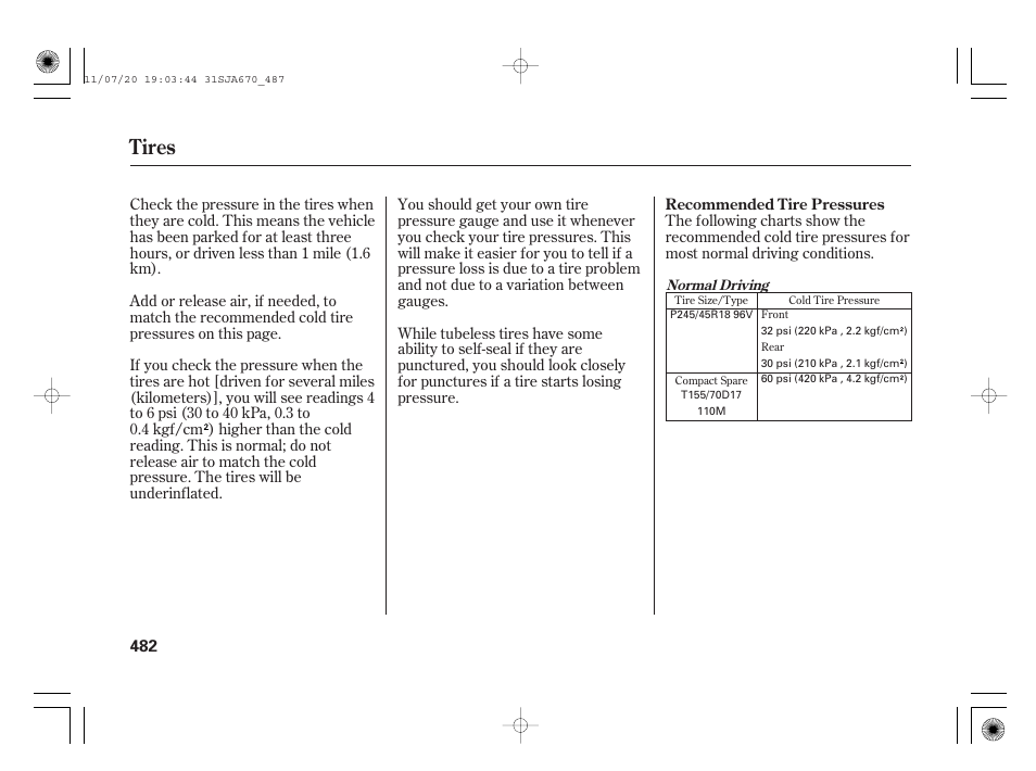 Tires | Acura 2012 RL User Manual | Page 488 / 562