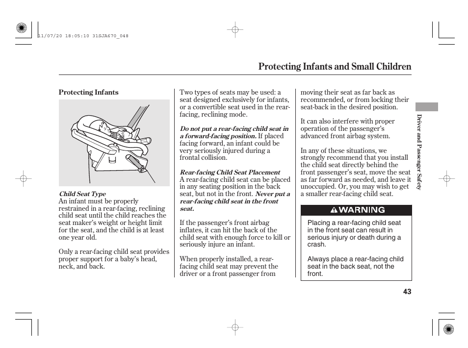 Protecting infants and small children | Acura 2012 RL User Manual | Page 49 / 562