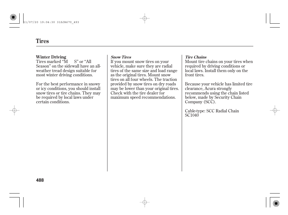 Tires | Acura 2012 RL User Manual | Page 494 / 562