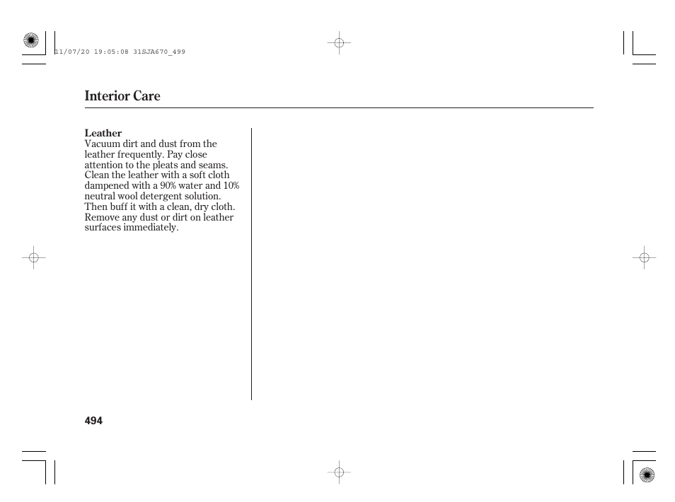 Interior care | Acura 2012 RL User Manual | Page 500 / 562