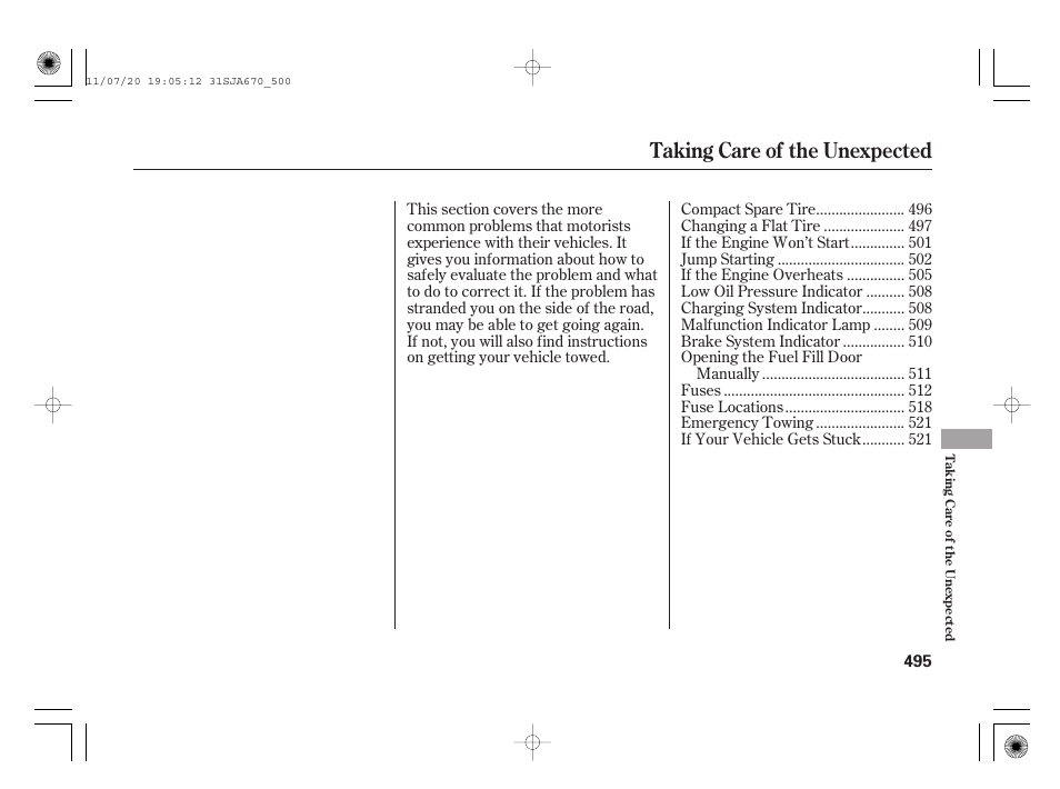 Taking care of the unexpected | Acura 2012 RL User Manual | Page 501 / 562