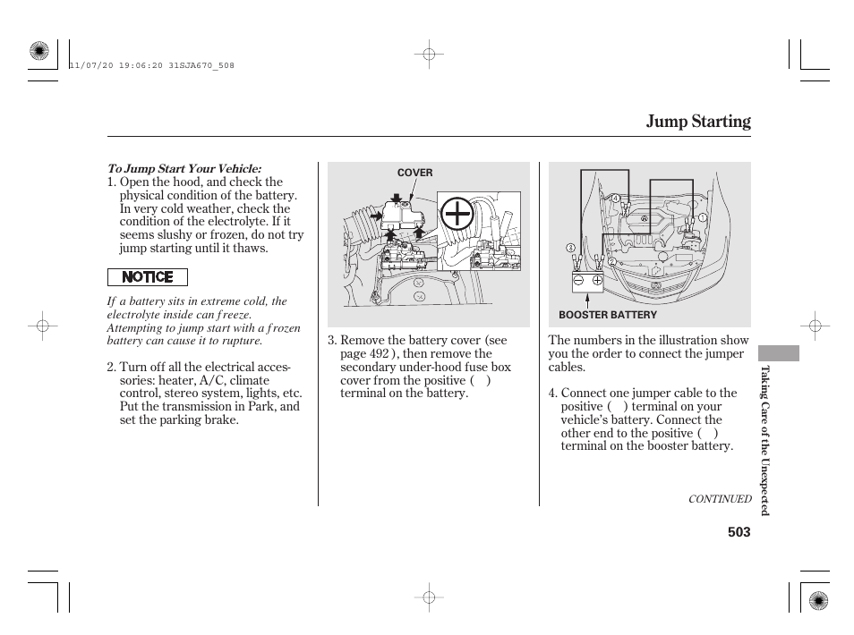 Jump starting | Acura 2012 RL User Manual | Page 509 / 562