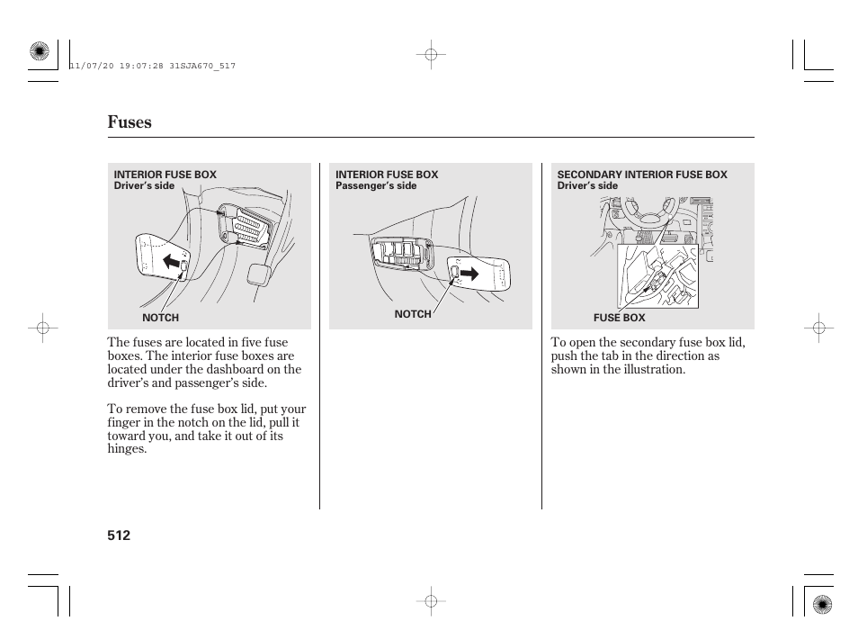 Fuses | Acura 2012 RL User Manual | Page 518 / 562