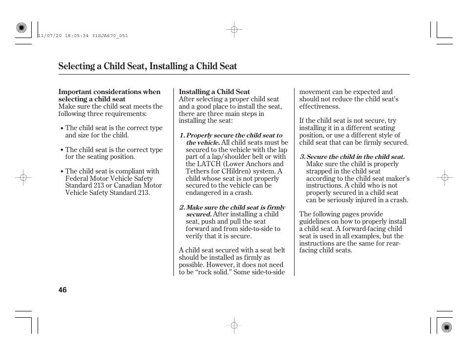 Selecting a child seat, installing a child seat | Acura 2012 RL User Manual | Page 52 / 562