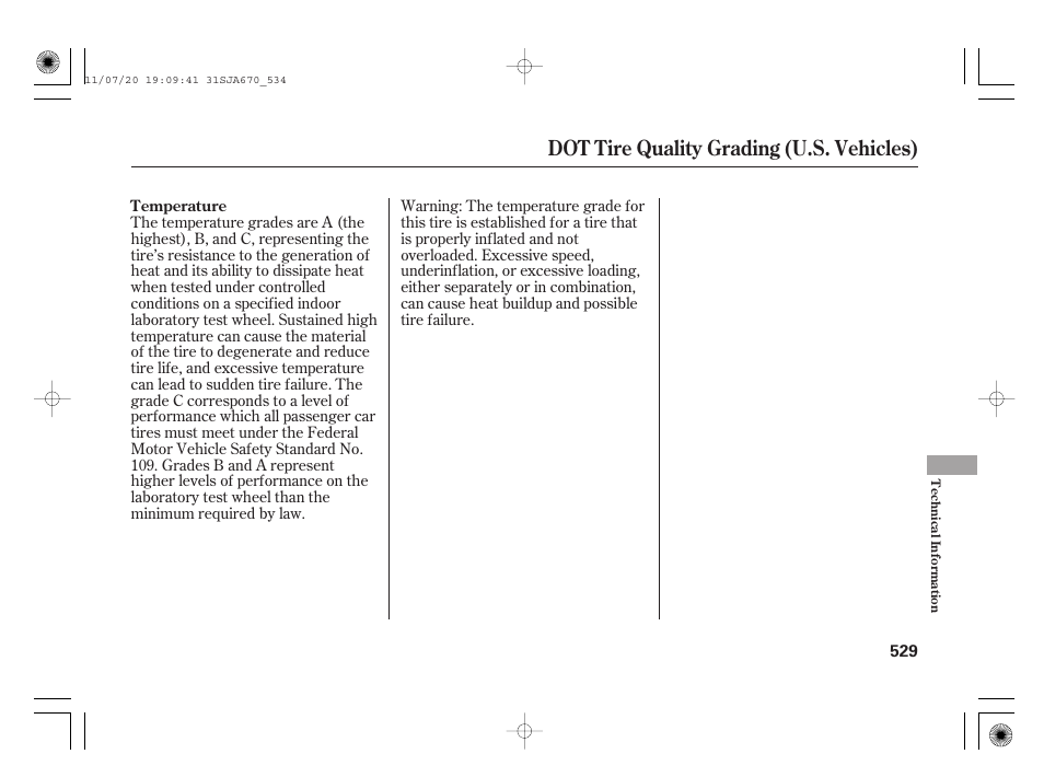 Dot tire quality grading (u.s. vehicles) | Acura 2012 RL User Manual | Page 535 / 562