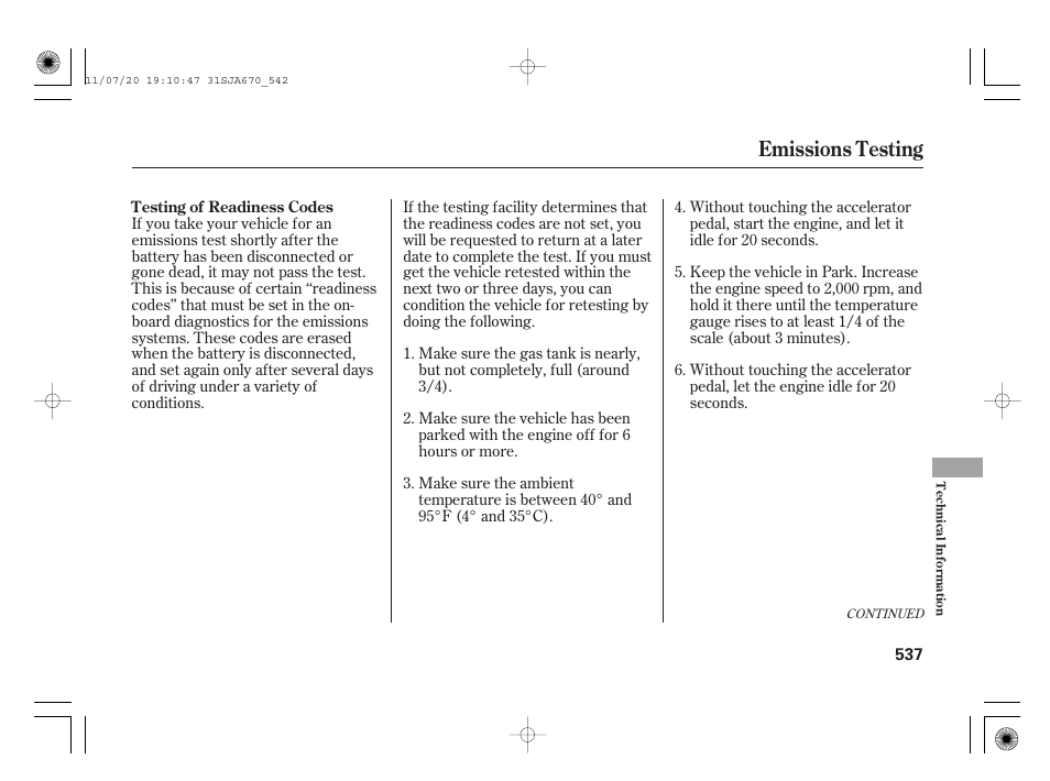 Emissions testing | Acura 2012 RL User Manual | Page 543 / 562