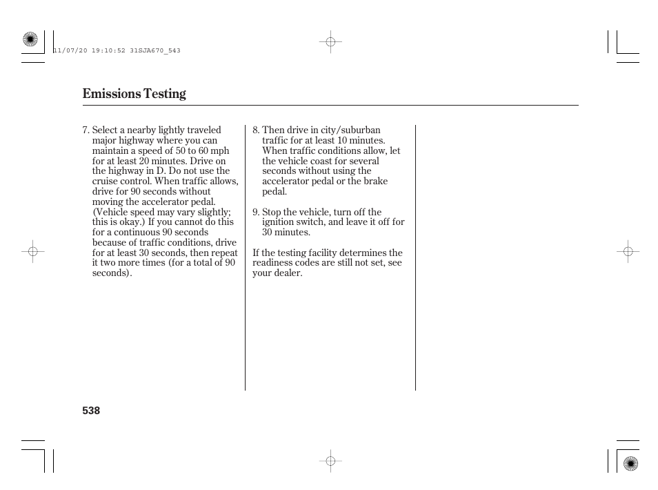 Emissions testing | Acura 2012 RL User Manual | Page 544 / 562